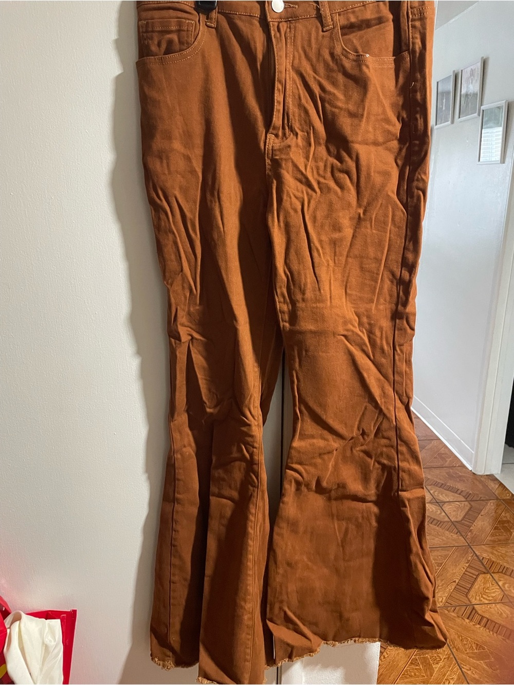 SHEIN Rust Brown High-Waist Flared Pants